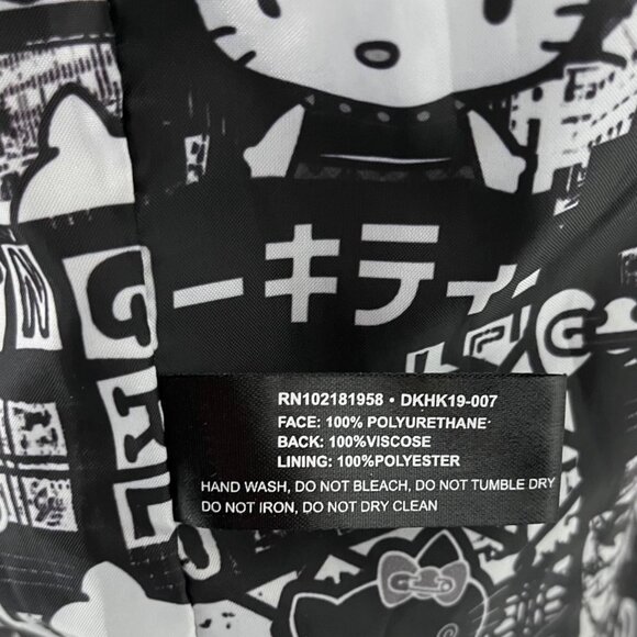 Hello Kitty Black Faux Leather Biker Jacket With Graphic Print & Belt Sz S - Picture 11 of 12
